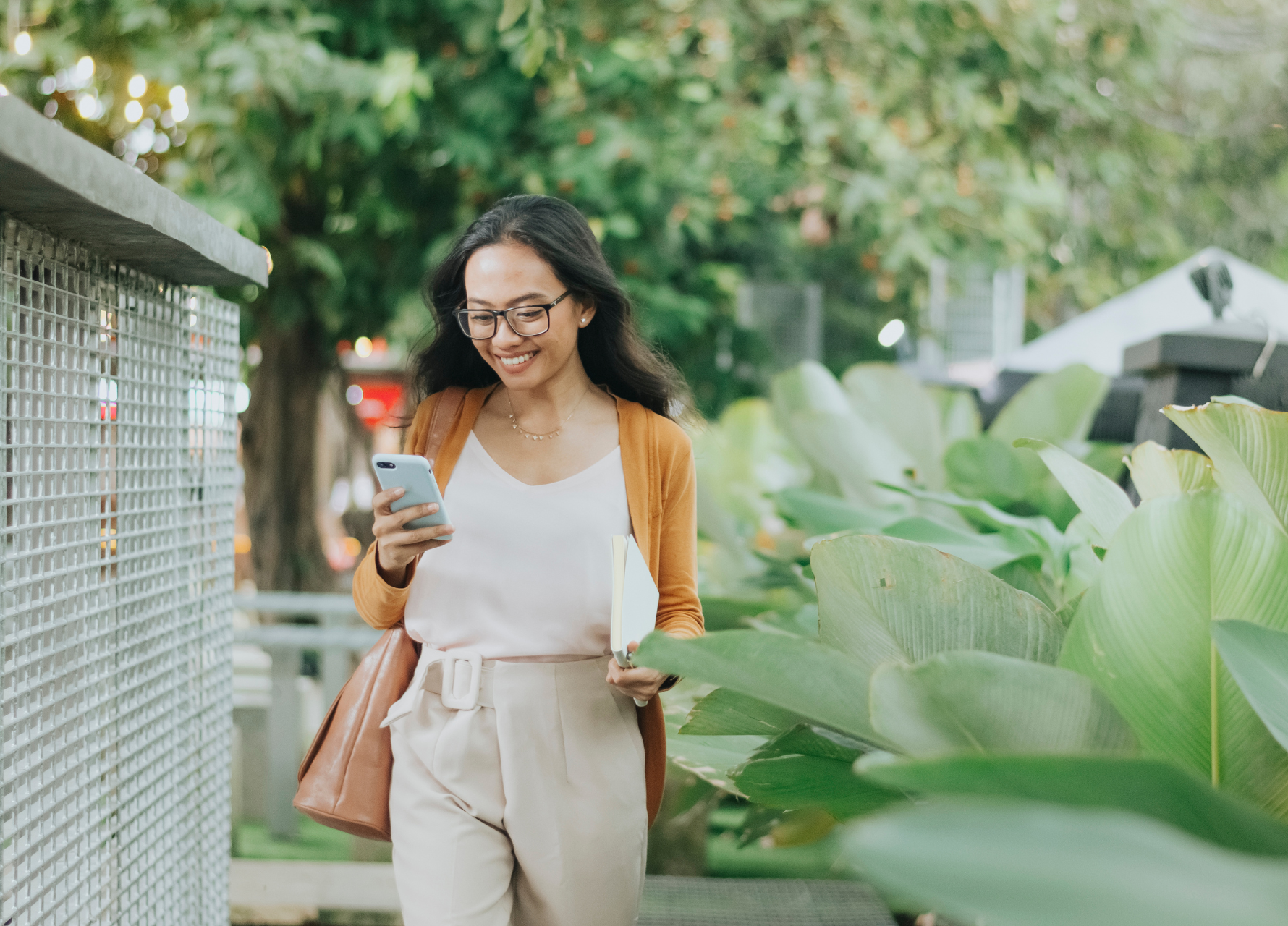 Woman getting an instant quote on her phone.